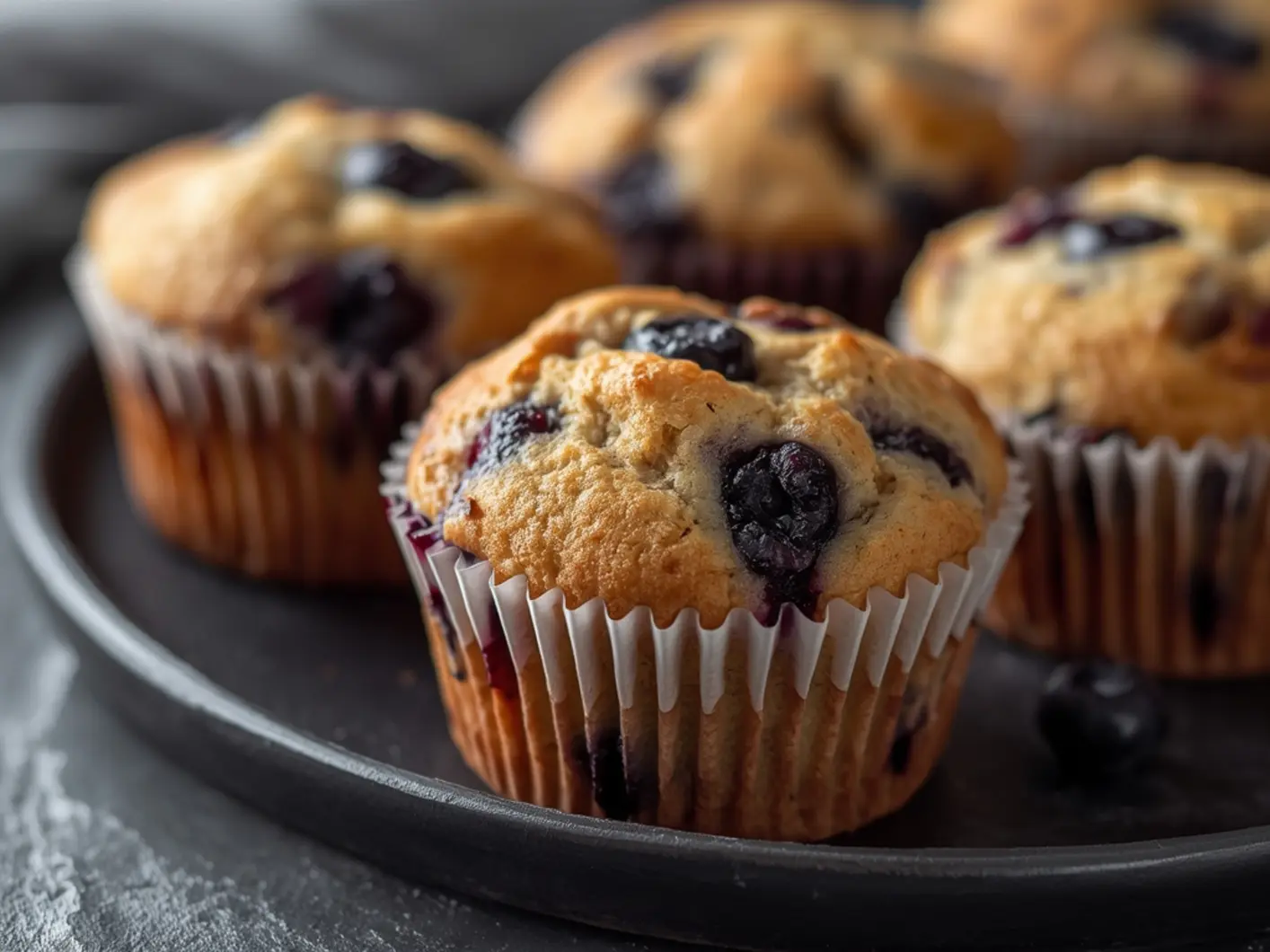 Air Fryer Blueberry Muffin Liners: Golden Air Fryer Blueberry Muffin Liners stacked high with juicy berries.