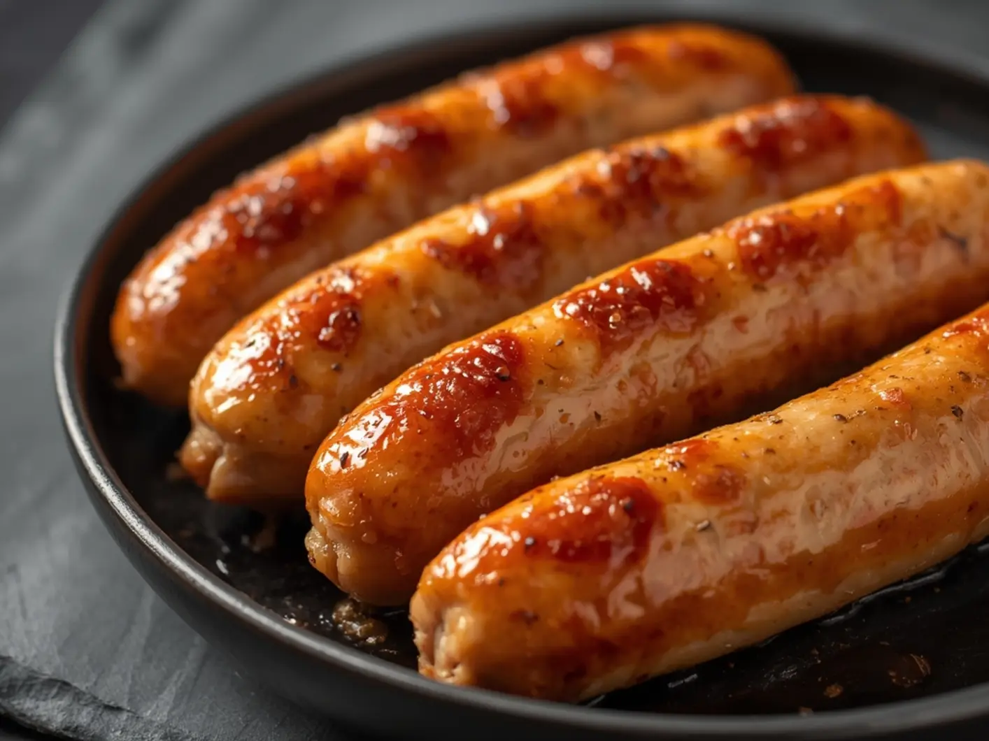 Air Fryer Chicken Sausage: Extra crispy golden brown chicken sausage links cooked in an air fryer basket with juicy insides.