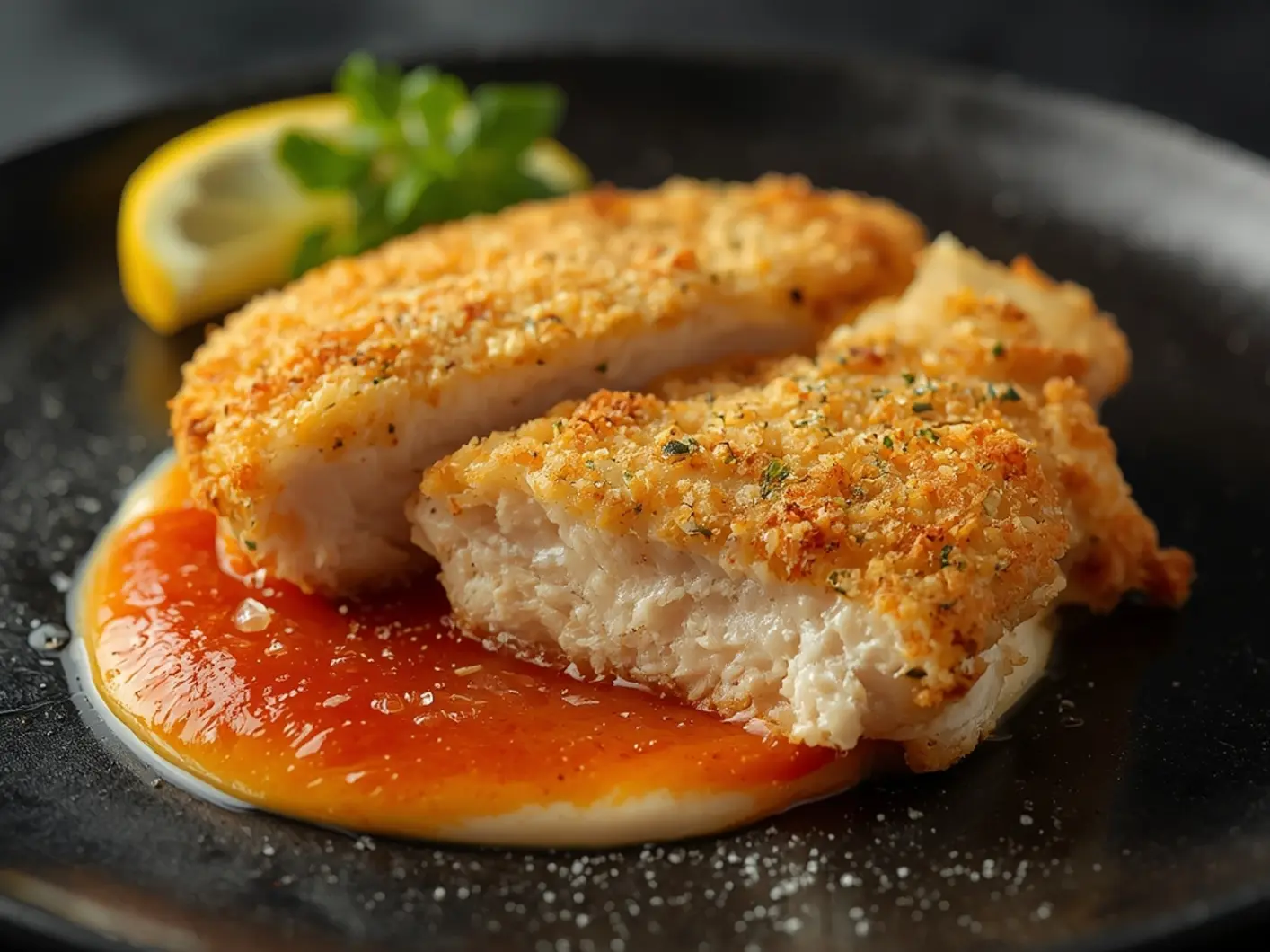 Air Fryer Parmesan Crusted Chicken: Crispy golden Parmesan crusted chicken cutlets in an air fryer basket, showing crunchy texture and melted cheese.