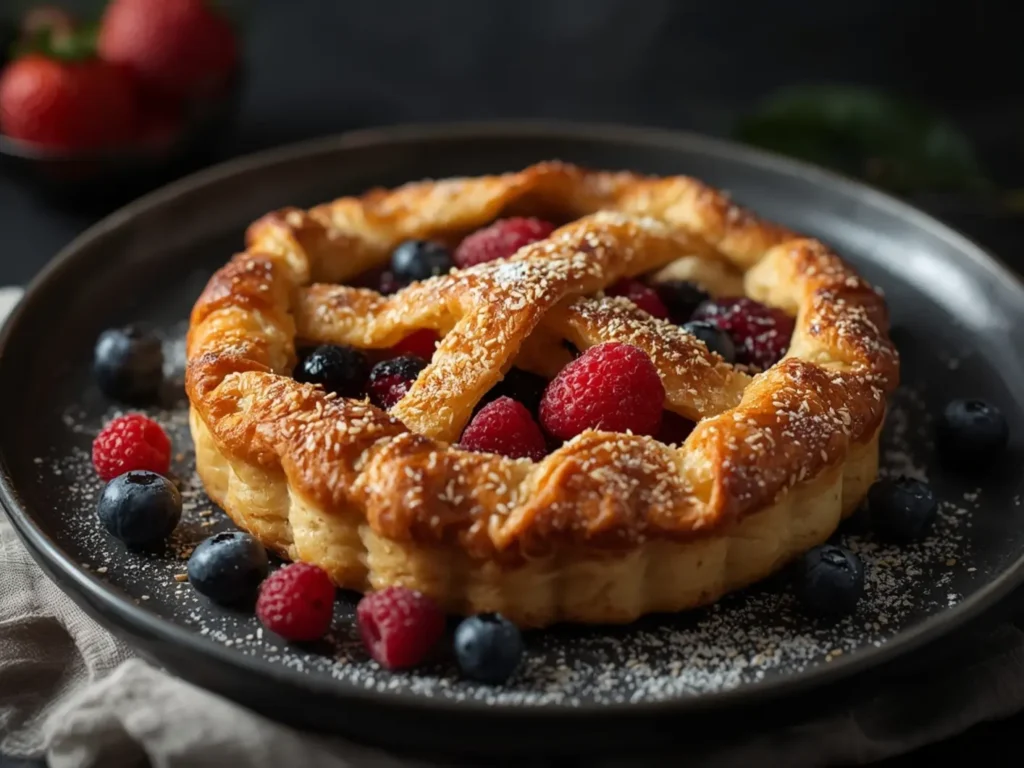Air Fryer Yogurt Pie: Creamy white yogurt pie in golden graham crust with fresh berries on top, chilled condensation, sliced to show smooth texture.