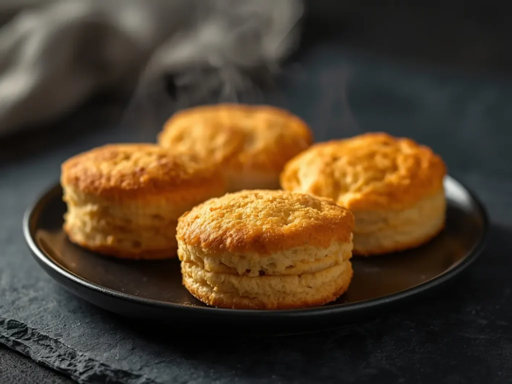 Frozen Biscuits in Air Fryer: Golden brown frozen biscuits in air fryer basket, perfectly fluffy and crisp