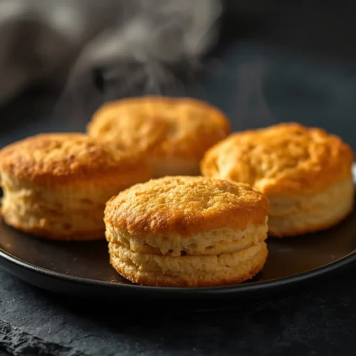 Frozen Biscuits in Air Fryer: Golden brown frozen biscuits in air fryer basket, perfectly fluffy and crisp