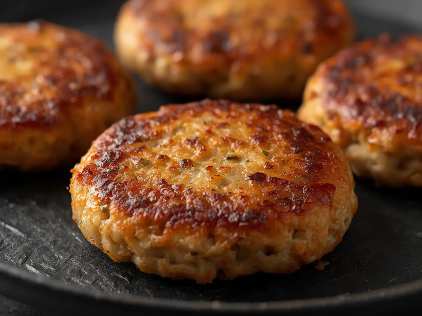 Frozen Sausage Patties in Air Fryer: Golden crispy frozen sausage patties cooked to perfection in an air fryer basket with visible steam.