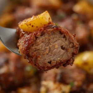 air fryer al pastor pork: Juicy air fryer al pastor pork with crispy edges and golden pineapple chunks on a plate