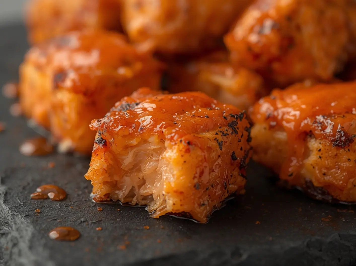 Air Fryer Bang Bang Salmon Bites with Sriracha Mayo: Crispy golden salmon bites coated in creamy bang bang sauce in a bowl