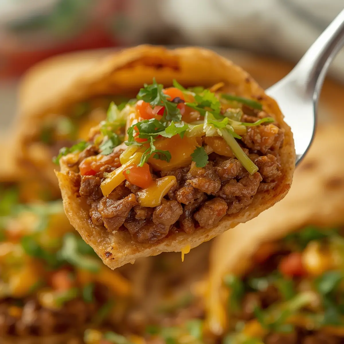 air fryer beef tacos spring: Golden crispy air fryer beef tacos topped with fresh lettuce tomatoes and cheese spring dinner idea