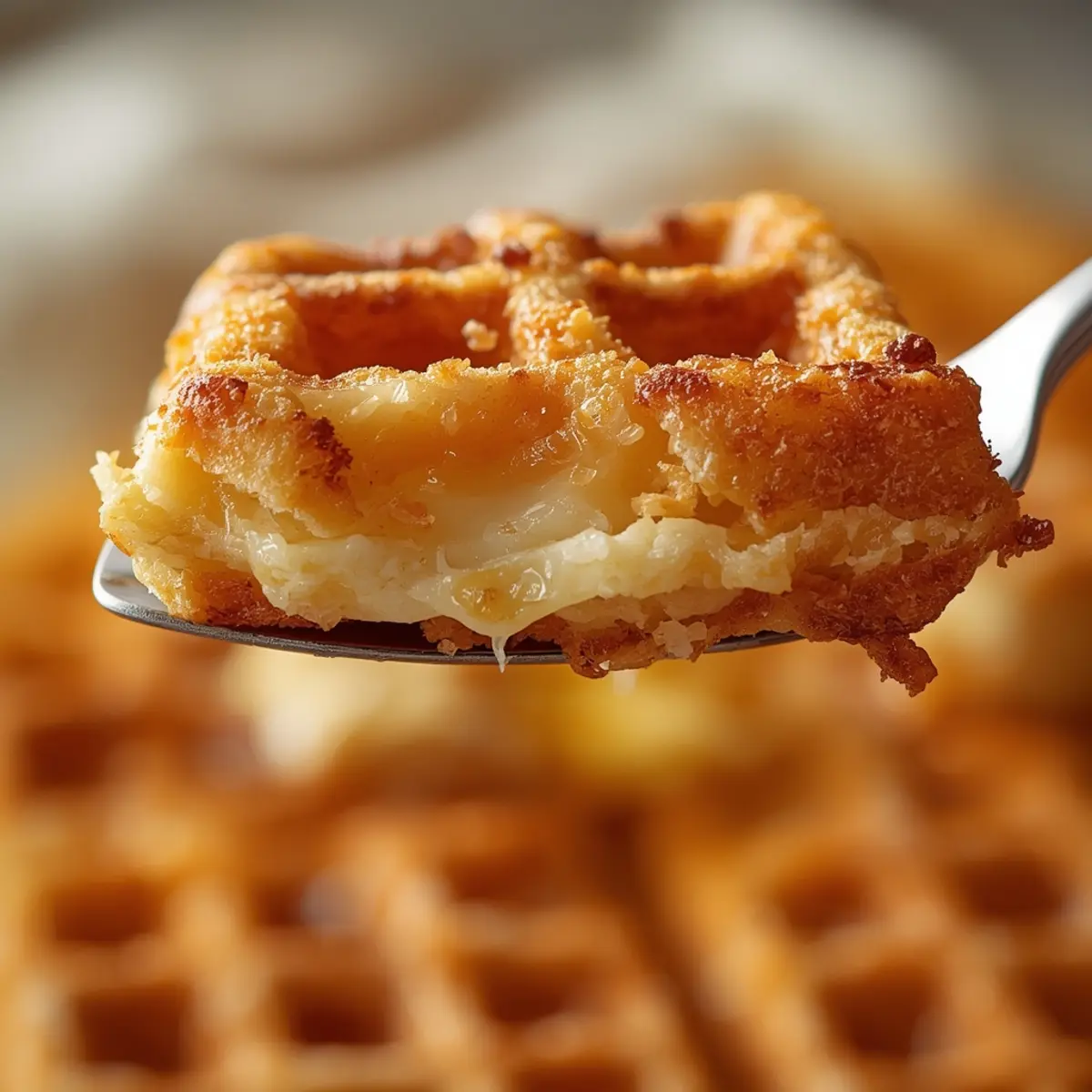 air fryer belgian waffles: Golden crispy air fryer belgian waffles stacked high with melting butter and syrup dripping down.