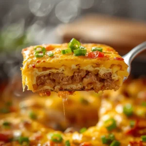air fryer breakfast casserole: Golden, fluffy air fryer breakfast casserole with sausage, peppers, and melted cheese, fresh from the air fryer.
