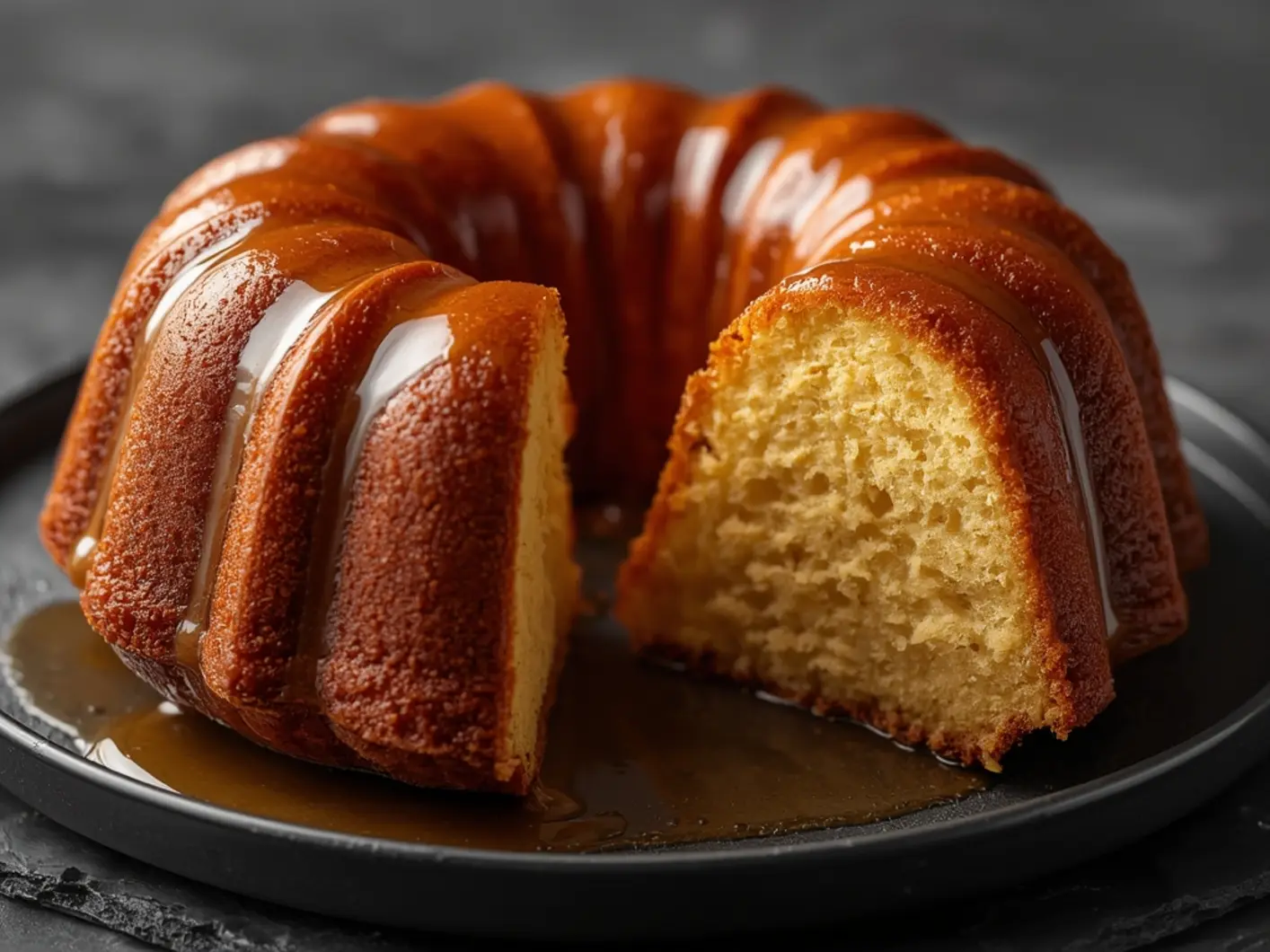 Air Fryer Bundt cake: Golden Air Fryer Bundt cake with moist crumb and shiny glaze on a wire rack.