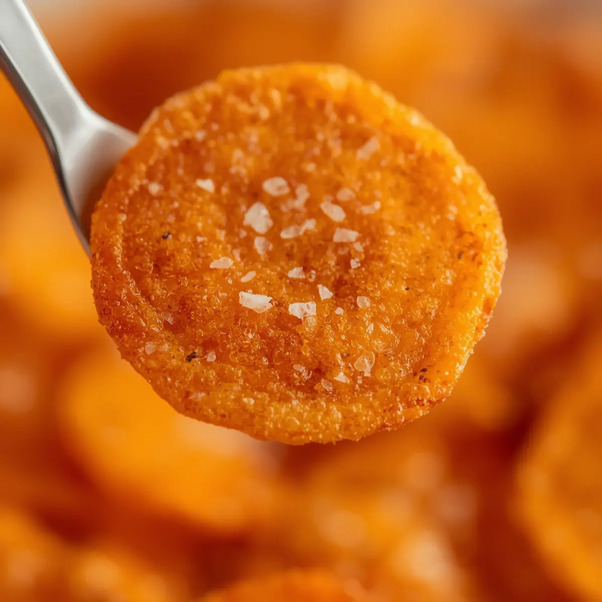 Air Fryer Carrot Chips Crispy: Golden crispy air fryer carrot chips with a crunchy texture and sea salt specks.