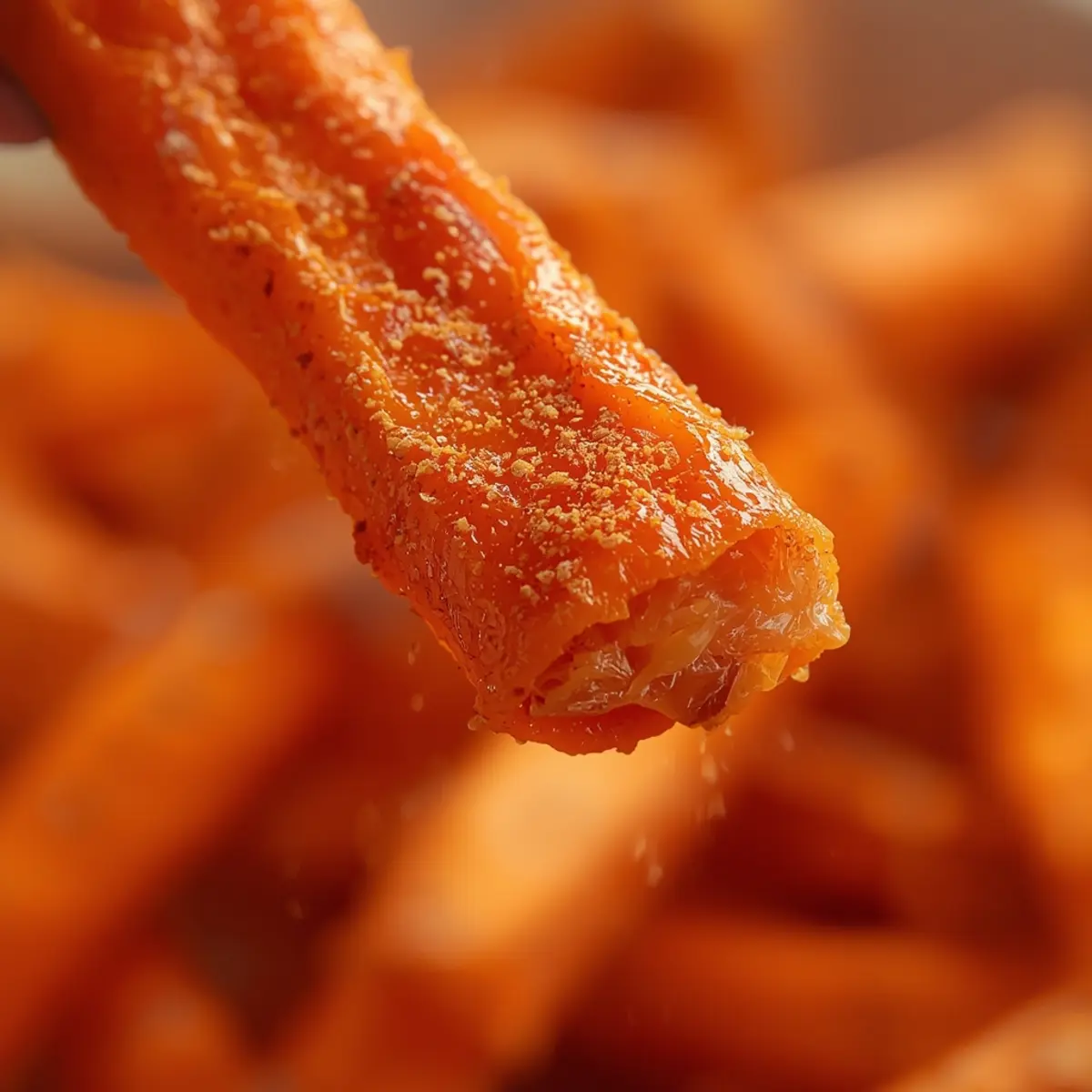 Air Fryer Carrot Fries: Golden crispy air fryer carrot fries with seasonings on top.