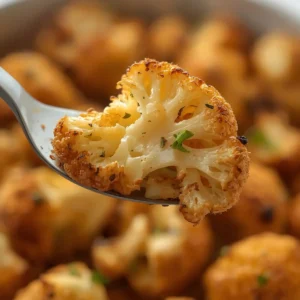 Air Fryer Cauliflower Florets: Crispy golden brown cauliflower florets with crunchy edges in an air fryer basket