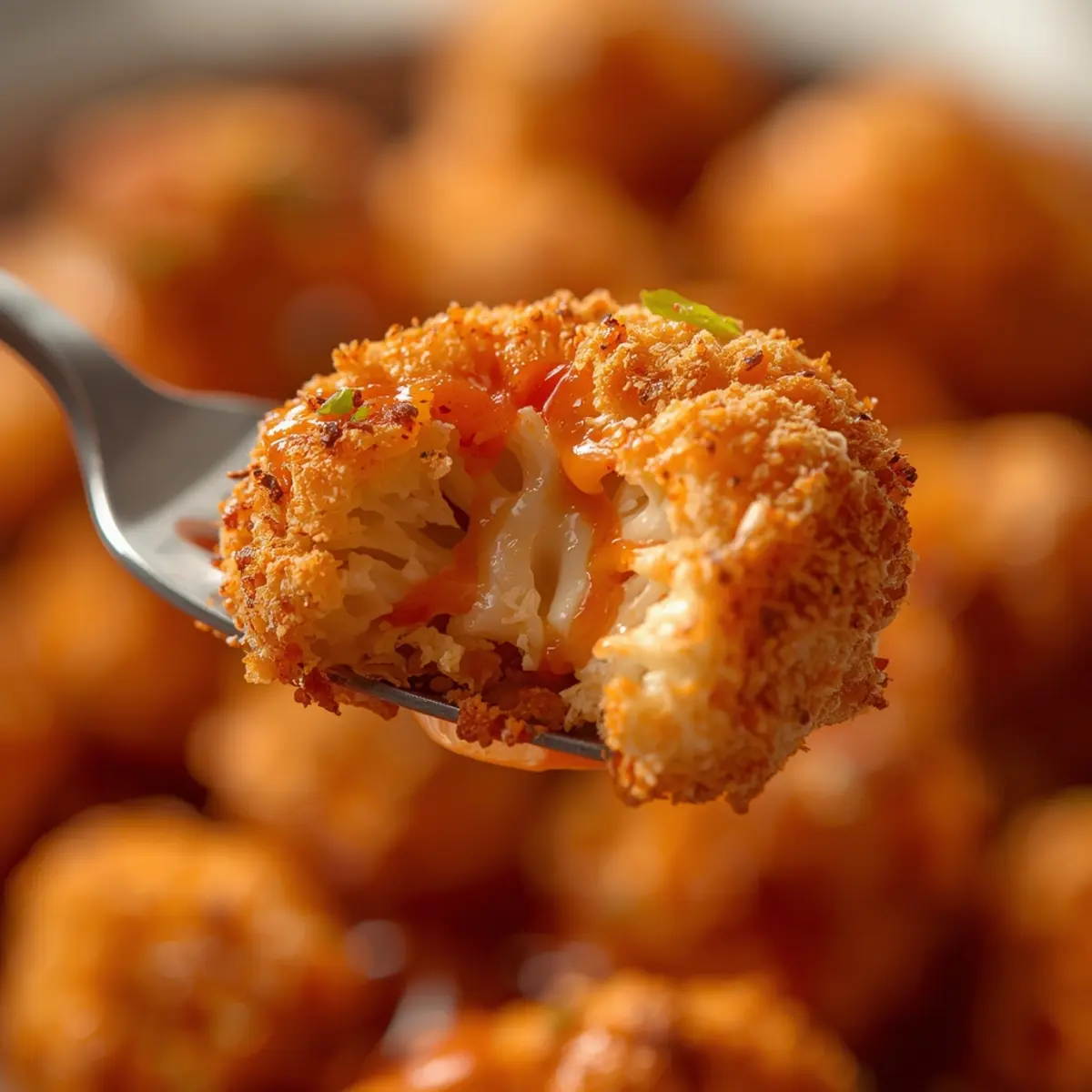 Air Fryer Cauliflower Wings: Extra crispy air fryer cauliflower wings coated in spicy buffalo sauce on a rustic wooden board.