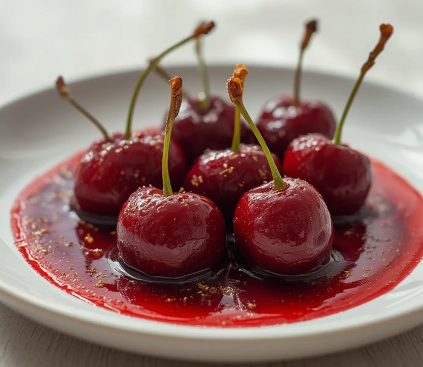 air fryer cherries roasted: Glossy roasted cherries in an air fryer basket, juicy and glistening with syrup, perfect for Air-Fryer-Baking-Sweets