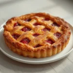 air fryer cherry pie: Golden air fryer cherry pie with a bubbling red cherry filling and flaky crust on top.