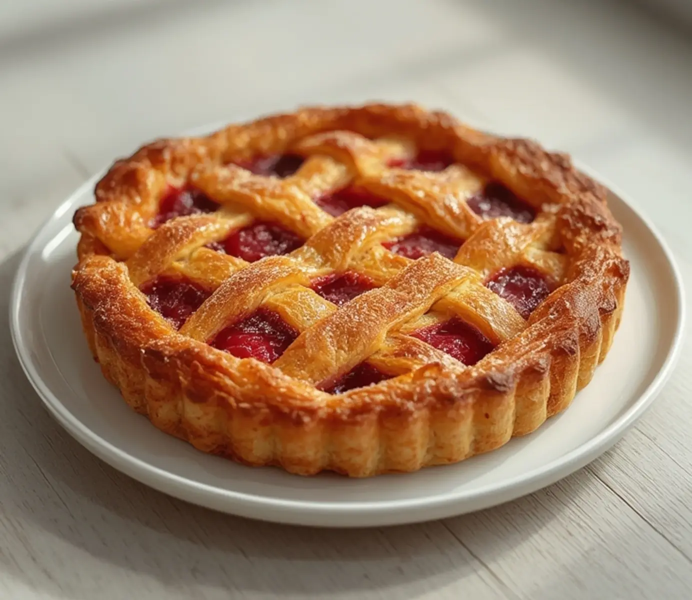 air fryer cherry pie: Golden air fryer cherry pie with a bubbling red cherry filling and flaky crust on top.