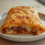 air fryer chimichanga crispy: Golden crispy air fryer chimichanga with melted cheese filling on a plate.