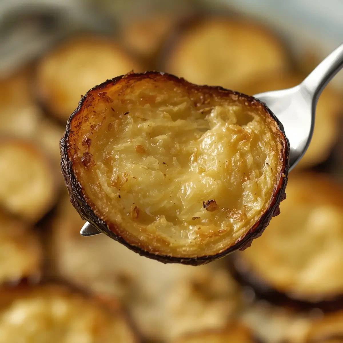 Air Fryer Eggplant: Crispy golden brown air fryer eggplant slices stacked on a plate with steam rising.