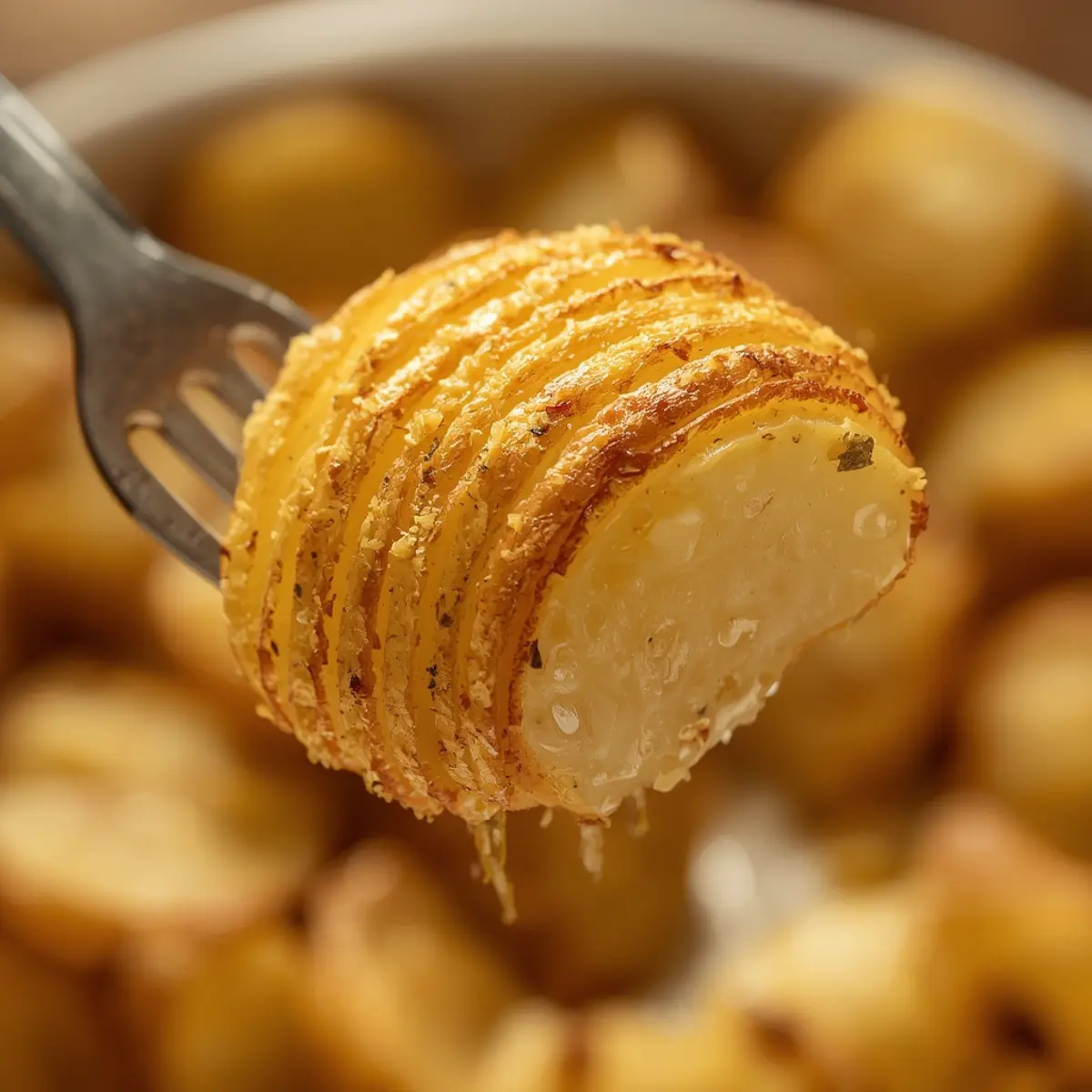 Air Fryer Hasselback Potatoes: Crispy golden Air Fryer Hasselback Potatoes with fanned slices and seasonings.