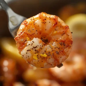 Air Fryer Lemon Pepper Shrimp: Crispy golden air fryer lemon pepper shrimp with zesty lemon slices and pepper flakes