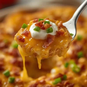 Air Fryer Loaded Potato Wedges: Crispy golden potato wedges loaded with melted cheese, bacon, and green onions in an air fryer basket