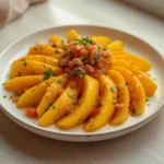 air fryer mango salsa chips: Golden crispy air fryer mango salsa chips with chunky salsa coating and visible fruit fibers.