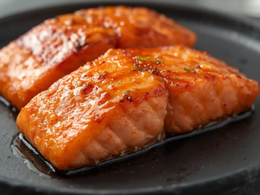 Air Fryer Maple Dijon Salmon: Juicy air fryer maple dijon salmon with a golden glazed finish and flaky texture