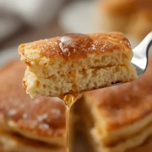 air fryer protein pancakes: Golden fluffy air fryer protein pancakes stacked high, showing a crispy edge and soft interior.