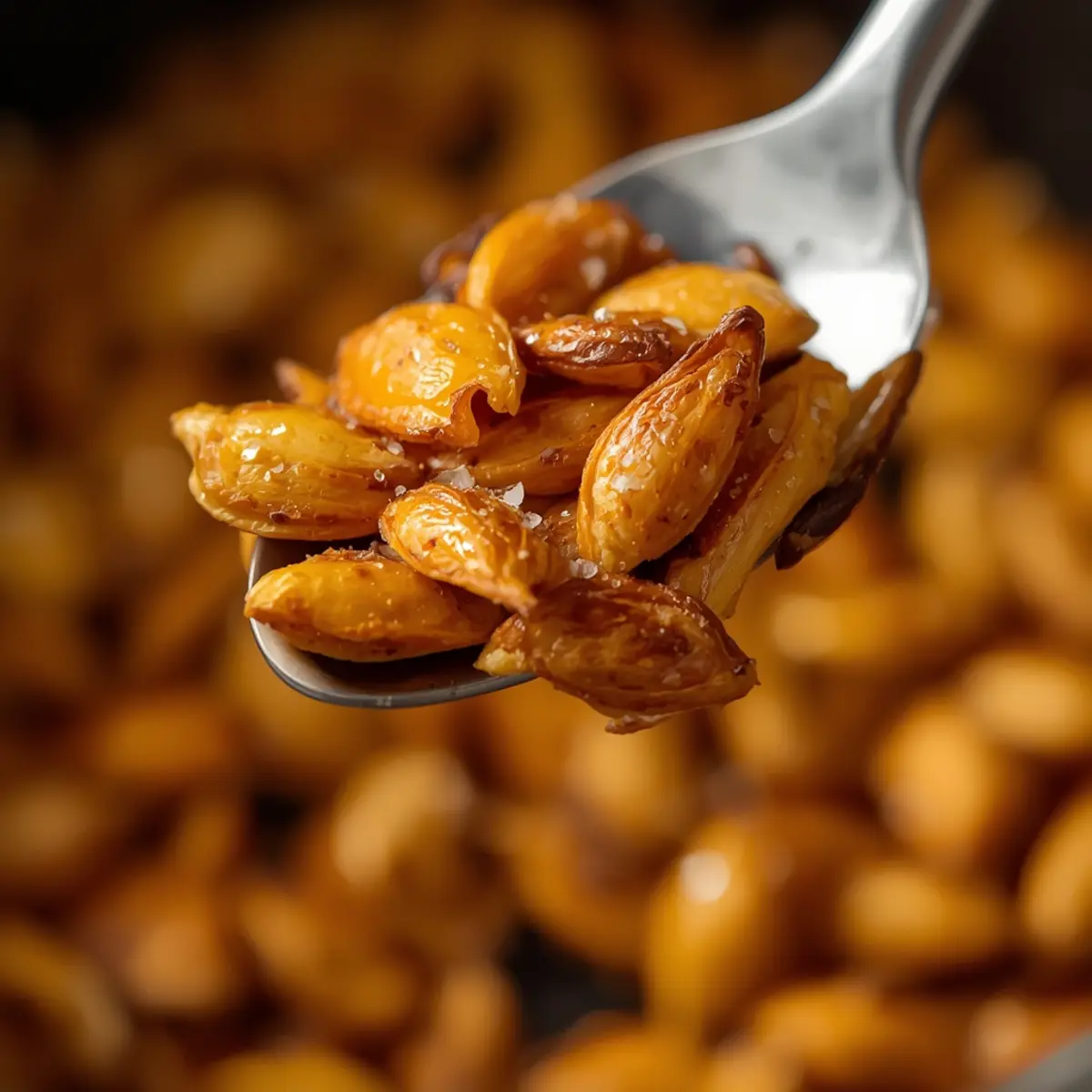 air fryer pumpkin seeds: Golden crispy air fryer pumpkin seeds in a glass jar ready to eat