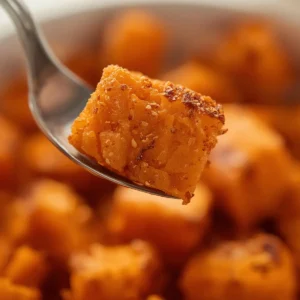 Air Fryer Roasted Sweet Potato Cubes: Golden brown, crispy Air Fryer Roasted Sweet Potato Cubes on a rustic plate, seasoned with paprika.