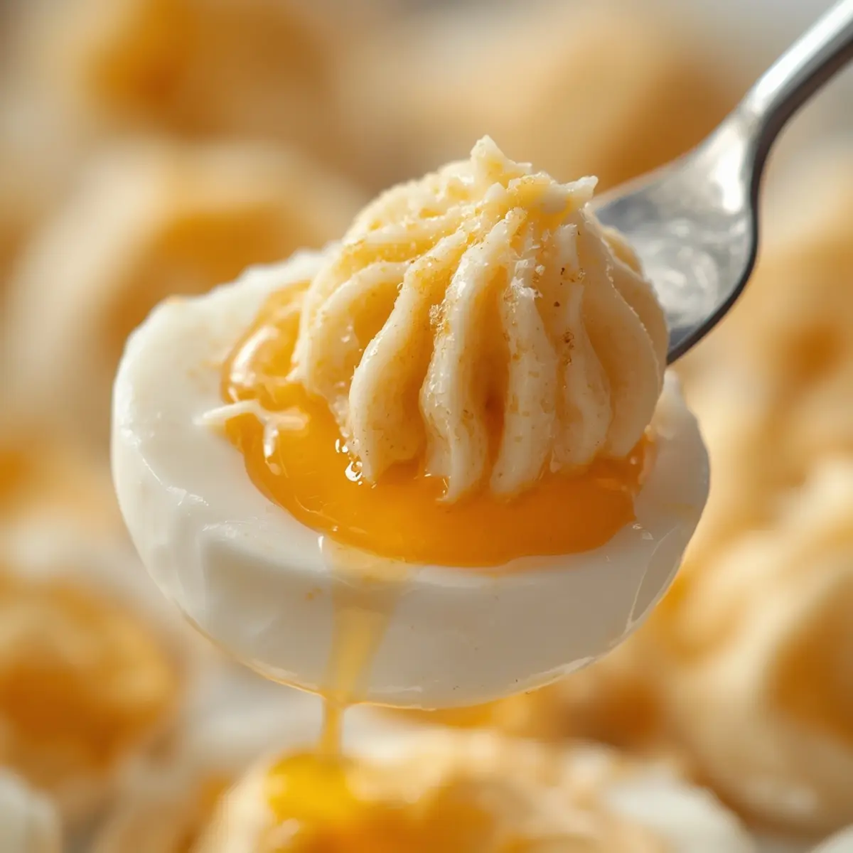 air fryer soft boiled eggs: Air fryer soft boiled eggs with jammy golden yolk running out of cracked white shell