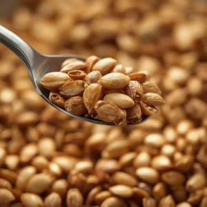 air fryer sunflower seeds: Roasted golden sunflower seeds in air fryer basket with a crunchy texture and light oil sheen.