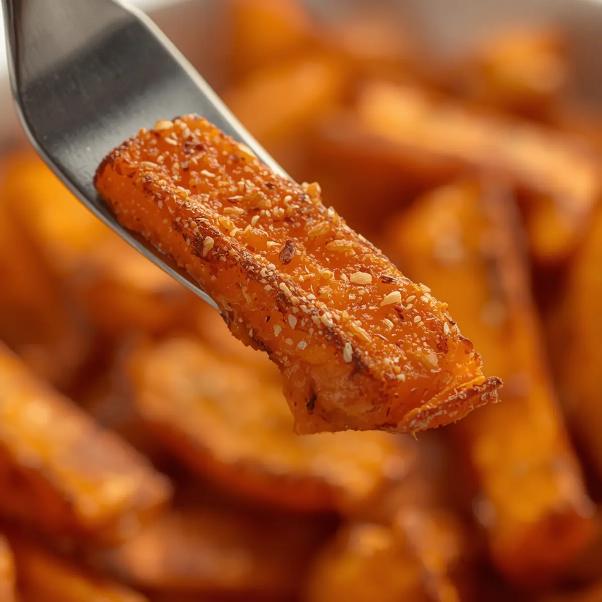 Air Fryer Sweet Potato Fries Crispy: Crispy golden air fryer sweet potato fries with crunchy edges and soft center in a basket.