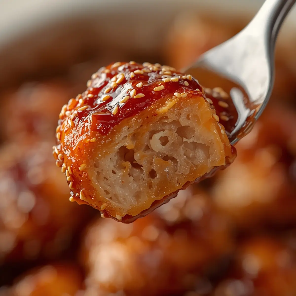 Air Fryer Teriyaki Chicken: Sticky glazed teriyaki chicken pieces in air fryer basket with crispy edges and sesame seeds