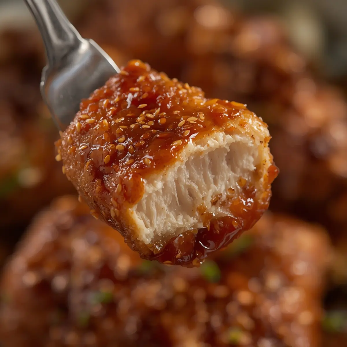Air Fryer Teriyaki Chicken: Golden crispy air fryer teriyaki chicken pieces with glossy sauce and sesame seeds.