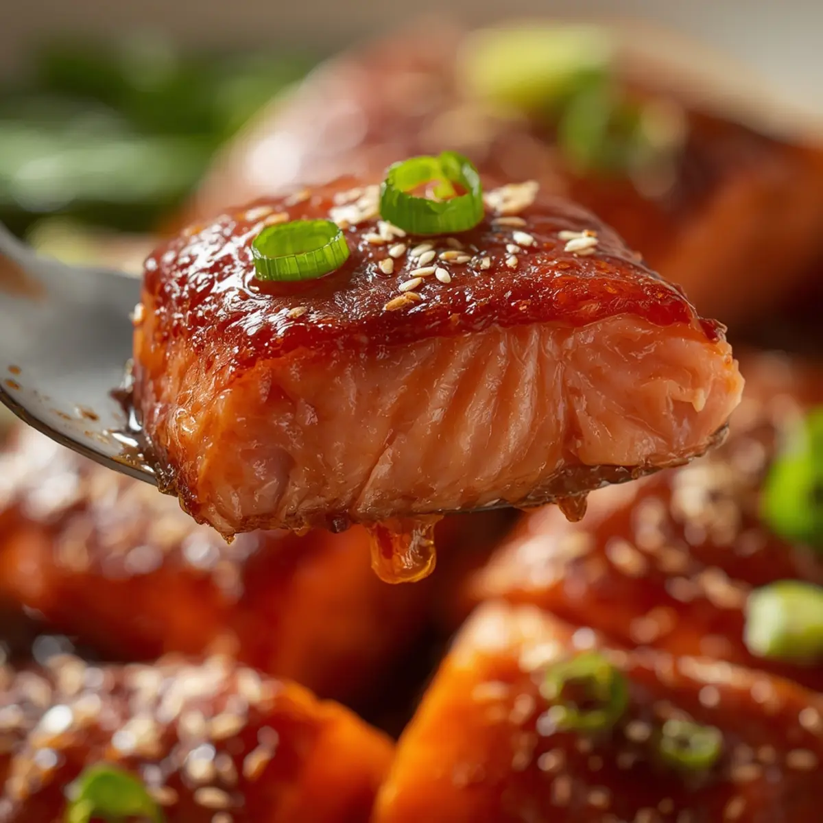 Air Fryer Teriyaki Salmon Fillets: Crispy air fryer teriyaki salmon fillets with dark caramelized glaze and flaky pink interior.