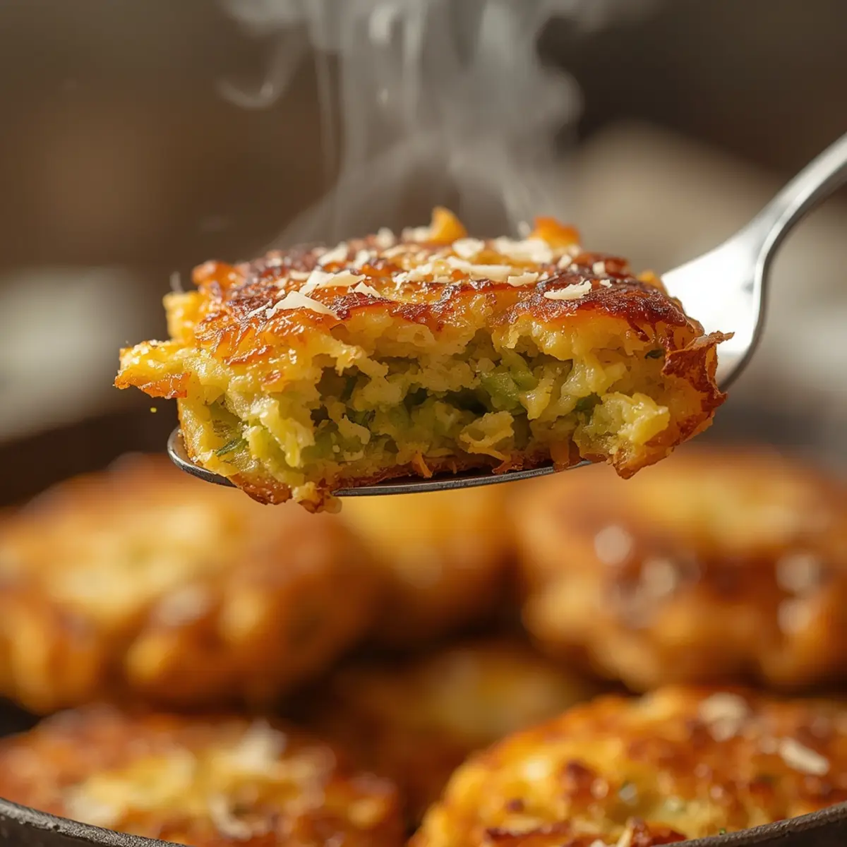 Air Fryer Zucchini Fritters: Stack of golden crispy Air Fryer Zucchini Fritters with a crunchy edge and tender green center.