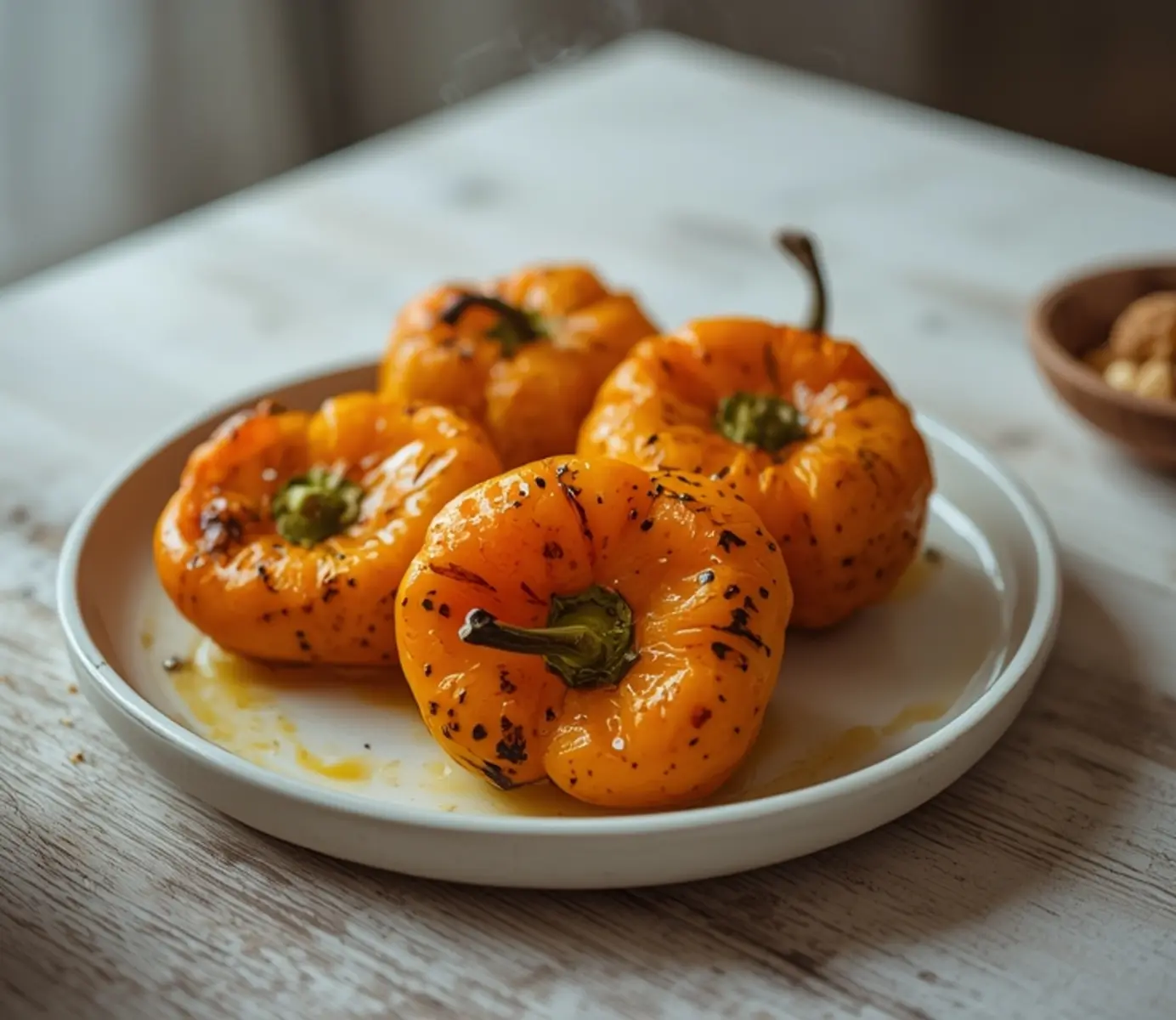air fryer anaheim peppers: Golden blistered air fryer anaheim peppers with smoky char and glistening oil on a plate.