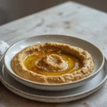 air fryer baba ganoush: Creamy air fryer baba ganoush dip in a bowl with olive oil drizzle and parsley garnish, smoky and smooth.
