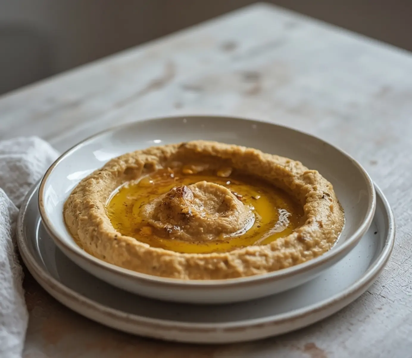air fryer baba ganoush: Creamy air fryer baba ganoush dip in a bowl with olive oil drizzle and parsley garnish, smoky and smooth.