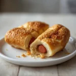 air fryer bagel dogs: Golden brown air fryer bagel dogs with a crisp, toasted crust on a plate.