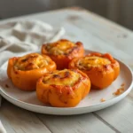 air fryer banana peppers stuffed: Golden stuffed banana peppers with bubbly cheese topping in an air fryer basket, crispy edges and zesty color.