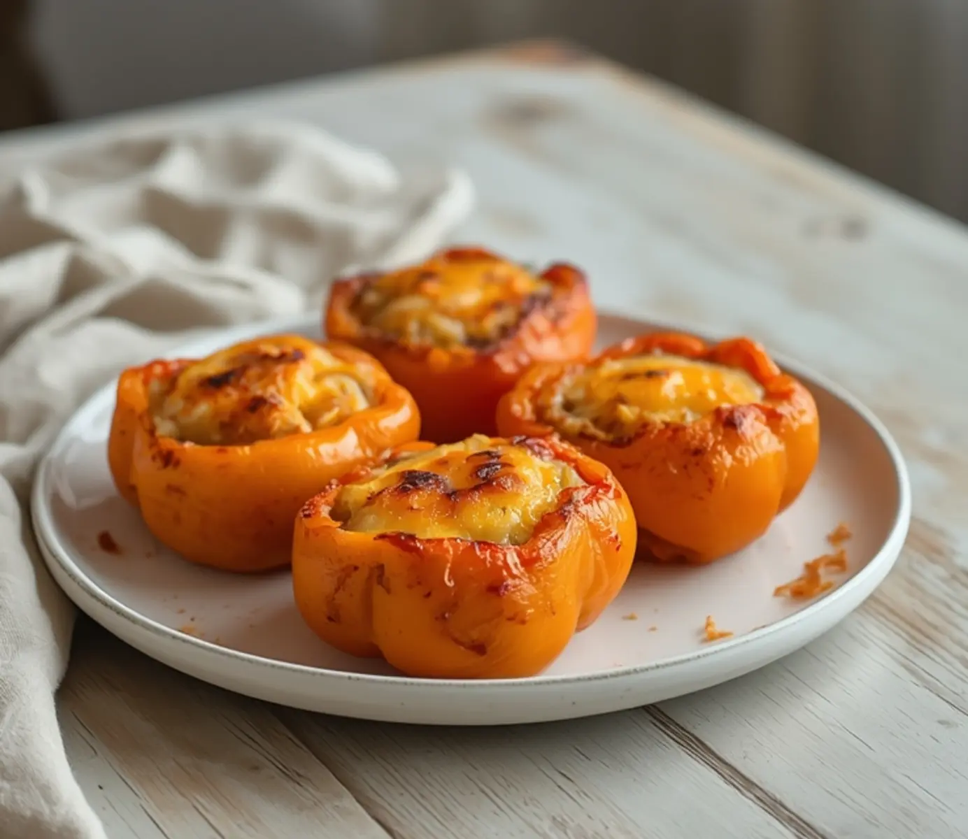 air fryer banana peppers stuffed: Golden stuffed banana peppers with bubbly cheese topping in an air fryer basket, crispy edges and zesty color.