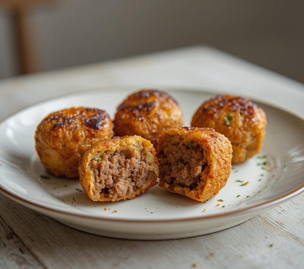 air fryer beef kofta: Golden air fryer beef kofta with crispy edges and juicy interior on a plate.