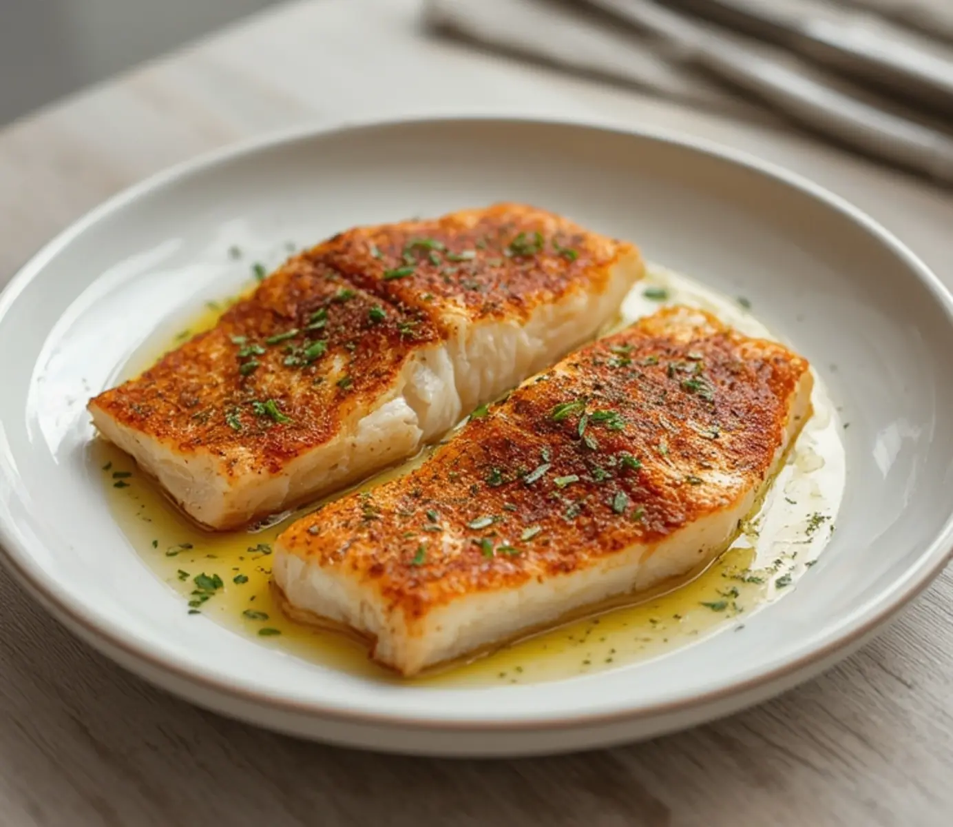 air fryer blackened fish: Crispy air fryer blackened fish fillets with a dark red, seasoned crust and flaky white interior.