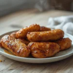 air fryer chicken sausage: Golden crispy air fryer chicken sausage links with crisp edges on a plate.