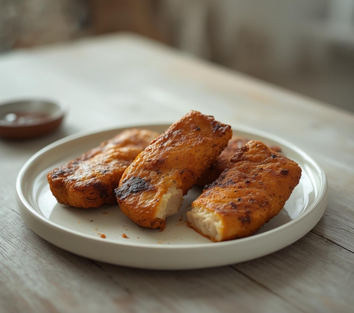 air fryer chicken tikka: Golden, crispy air fryer chicken tikka pieces with a spiced, aromatic coating on a plate.