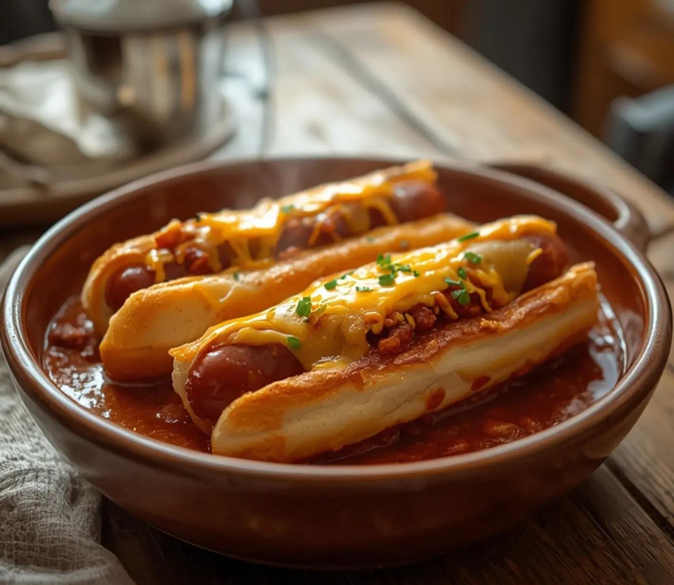 air fryer chili cheese dog: Air fryer chili cheese dogs with melted cheddar and hearty chili on golden toasted buns.