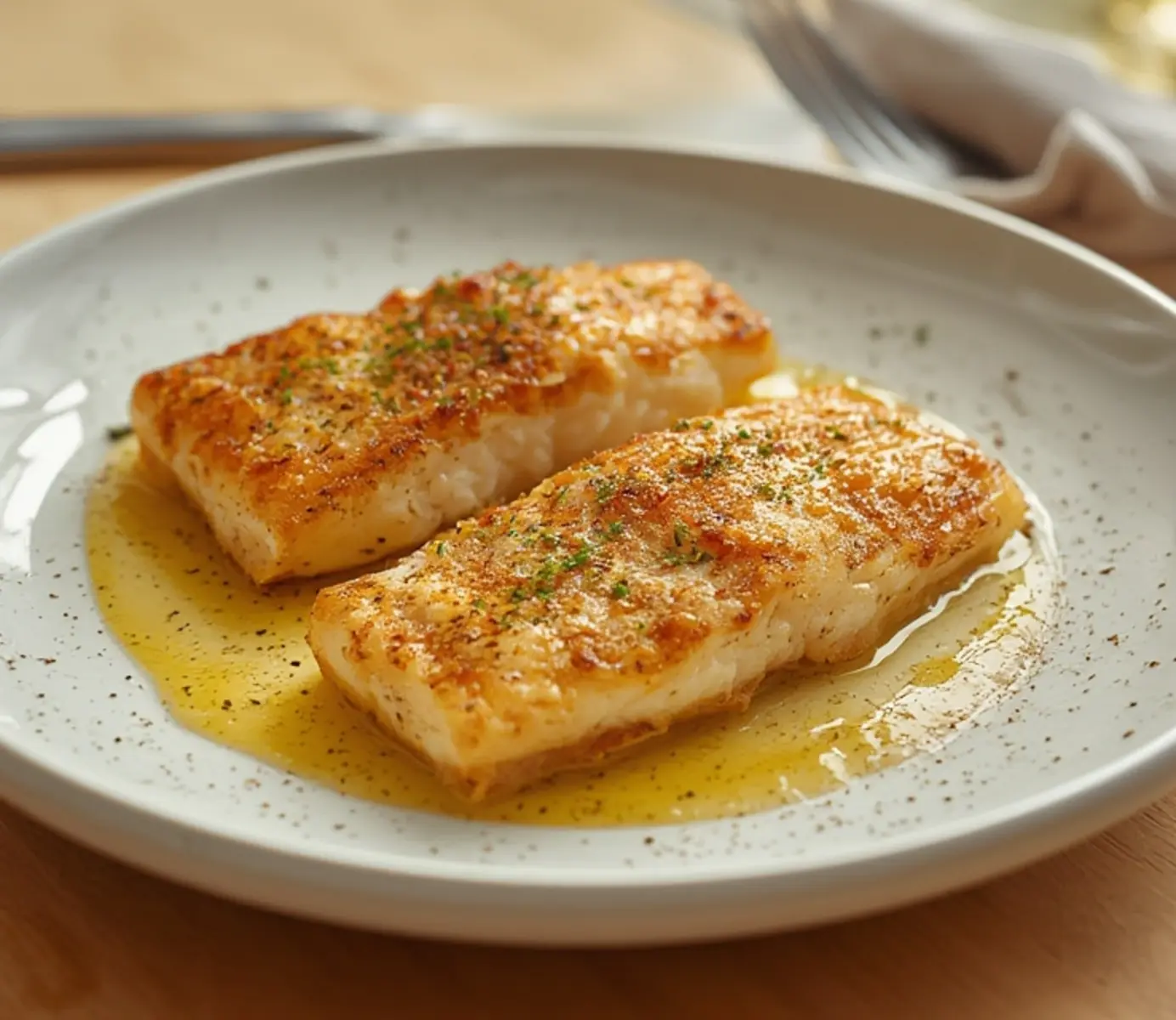 air fryer cod fish: Crispy golden air fryer cod fish fillets with flaky white interior and seasoning specks.