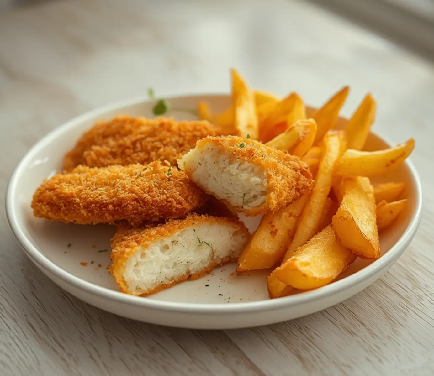air fryer fish and chips: Extra crispy golden air fryer fish and chips with crunchy panko coating and fluffy potato fries.